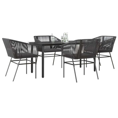 Juego de comedor jardín 5 piezas cojines ratán sintético negro