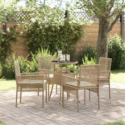 Conjunto de Comedor de Jardín 5 pcs Beige Poliratán