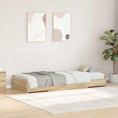 Cama con almacenamiento Roble Sonoma 90 x 200 cm Madera contrachapada