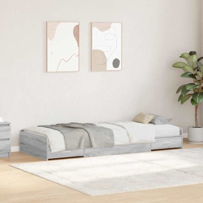 Cama con almacenamiento Gris Sonoma 80 x 200 cm Madera contrachapada