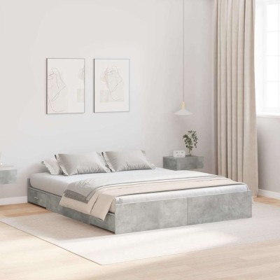 Cama con almacenamiento con cabecera Gris hormigón 135 x 190 cm
