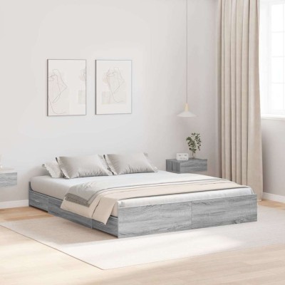 Cama con almacenamiento con cabecera Gris sonoma 135 x 190 cm