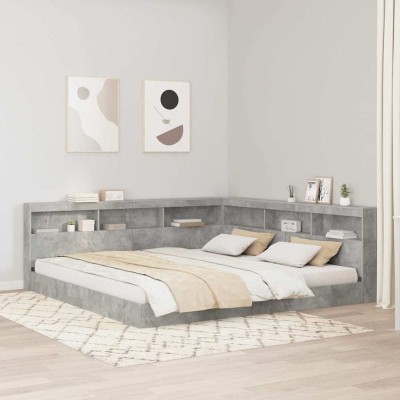 Cama con estantería con cabecera Gris hormigón 180 x 200 cm