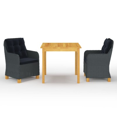 Juego de comedor para jardín 3 piezas gris oscuro