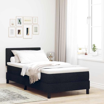 Cama box spring con colchón con colchón Negro 90 x 200 cm tela