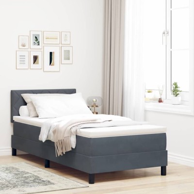 Cama con Somier y Colchón Gris oscuro 90 x 200 cm tela
