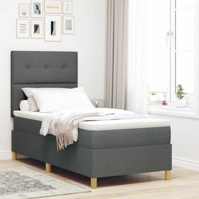 Cama tipo Box Spring con colchón Gris oscuro 80 x 200 cm tela