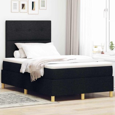 Cama tipo Box Spring con colchón Negro 120 x 200 cm tela