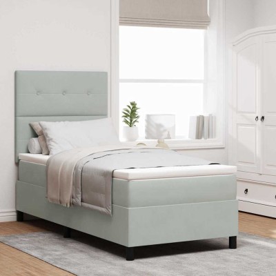 Cama tipo Box Spring Gris claro 80 x 200 cm Terciopelo