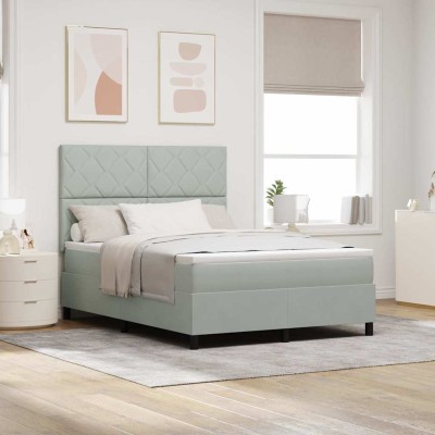 Cama tipo Box Spring Gris claro 140 x 190 cm Terciopelo