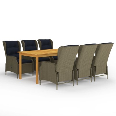 Juego de comedor para jardín 7 piezas marrón