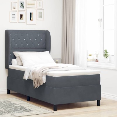 Cama tipo Box Spring Gris oscuro 90 x 200 cm Terciopelo