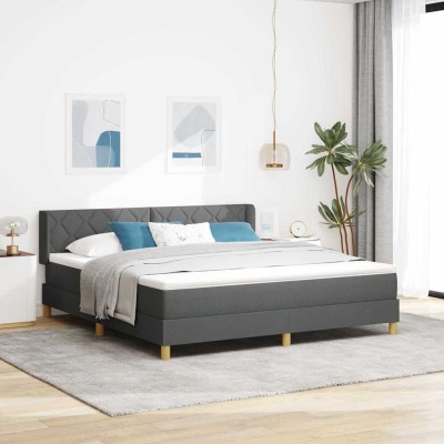 Cama con Somier con colchón Gris oscuro 180 x 200 cm tela