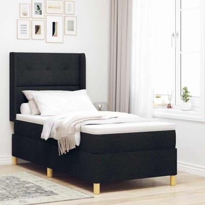 Cama con Somier con colchón Negro 100 x 200 cm tela