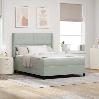 Cama tipo Box Spring Gris claro 140 x 200 cm Terciopelo