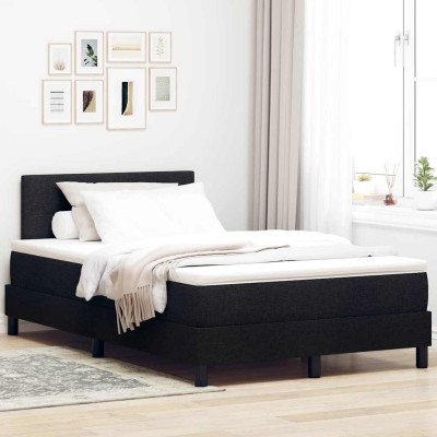 Cama tipo Box Spring con colchón Negro 120 x 190 cm tela