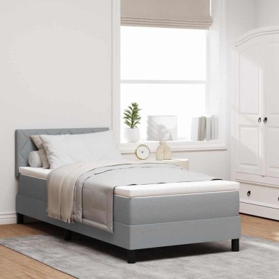 Cama tipo Box Spring con colchón Gris claro 90 x 200 cm tela