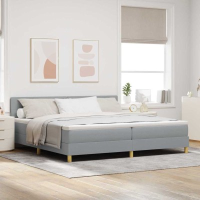 Cama tipo Box Spring con colchón Gris claro 200 x 200 cm tela