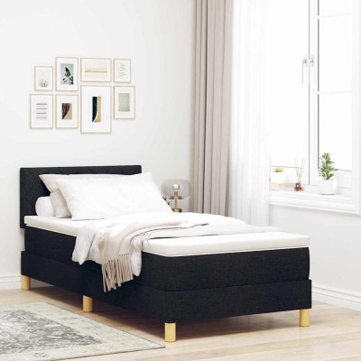 Cama tipo Box Spring con colchón Negro 90 x 190 cm tela