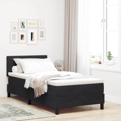 Cama tipo Box Spring con colchón Negro 100 x 200 cm Terciopelo