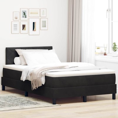 Cama tipo Box Spring con colchón Negro 120 x 190 cm Terciopelo