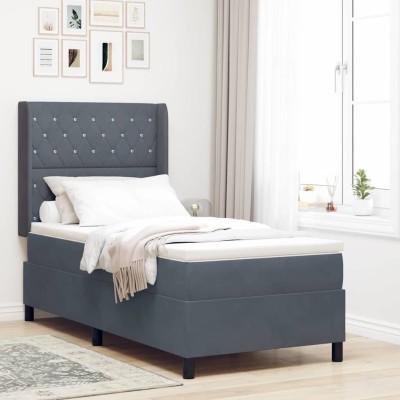 Cama con Box Spring LED y Colchón Gris oscuro 90 x 200 cm