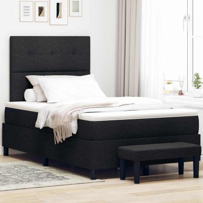Cama tipo Box Spring con colchón Negro 120 x 200 cm tela
