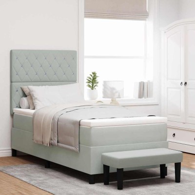 Cama tipo Box Spring Gris claro 100 x 200 cm Terciopelo