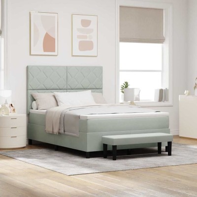 Cama tipo Box Spring Gris claro 140 x 200 cm Terciopelo