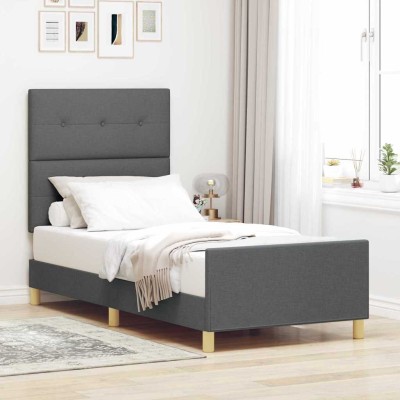Estructura de cama con cabecera Gris oscuro 80 x 200 cm tela