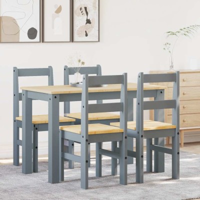 Juego de comedor Panama 5 pzas madera maciza de pino gris