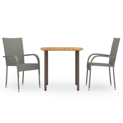 Set de comedor de jardín 3 pzas ratán sintético gris