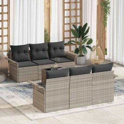 Conjunto de sofá de jardín 7 pcs Gris Claro Poliratán