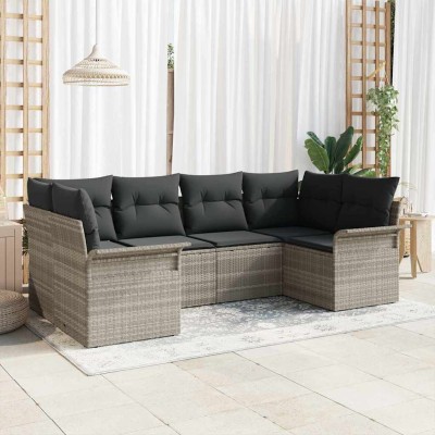 Conjunto de sofá de jardín con cojín 6 pcs Gris claro Poliratán