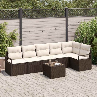 Conjunto de sofá de jardín 7 pcs Marrón Poliratán
