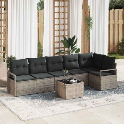 Conjunto de sofá de jardín 7 pcs Gris Poliratán