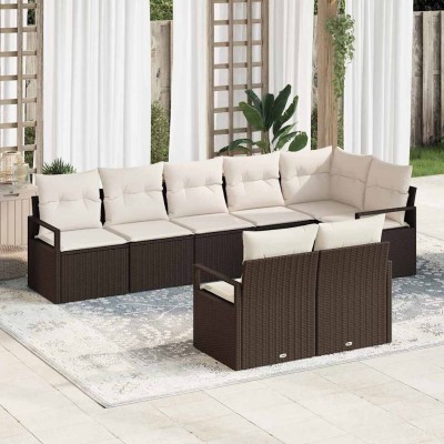 Conjunto de sofá de jardín 8 pcs Marrón Poliratán