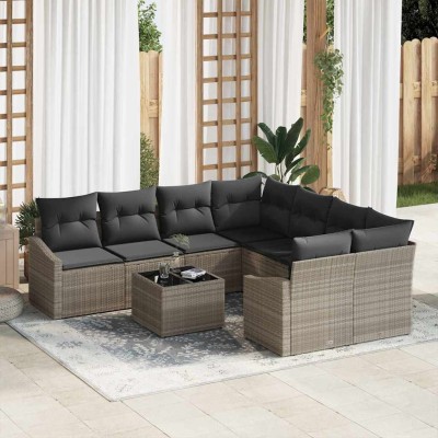 Conjunto de sofá de jardín 9 pcs Gris Claro 55 x 55 x 37 cm