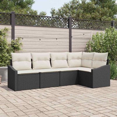 Conjunto de sofá de jardín 5 pcs Negro Poliratán