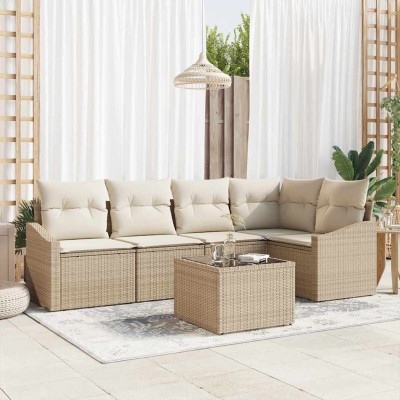 Conjunto de sofá de jardín 6 pcs Beige Poliratán