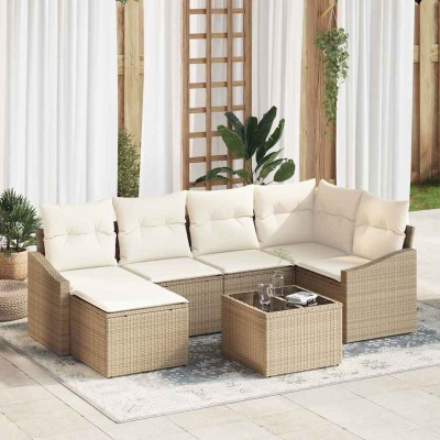 Conjunto de sofá de jardín 7 pcs Beige Poliratán