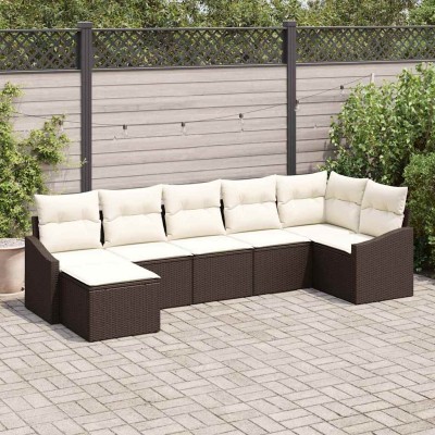 Conjunto de sofá de jardín 7 pcs Marrón Poliratán