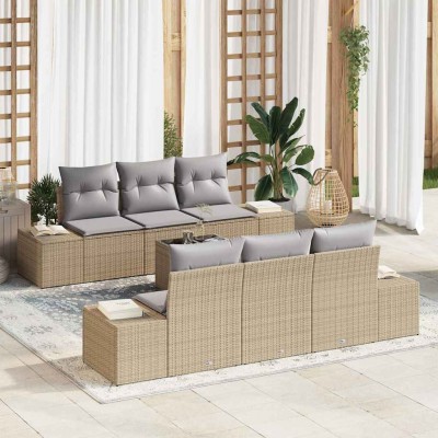 Conjunto de sofá de jardín 7 pcs Beige Poliratán