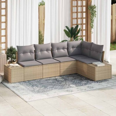 Conjunto de sofá de jardín 5 pcs Beige Poliratán