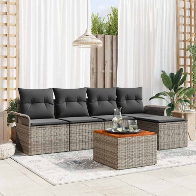 Conjunto de sofá de jardín 6 pcs Gris Poliratán