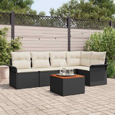 Conjunto de sofá de jardín 6 pcs Negro Poliratán