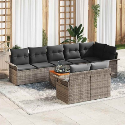 Conjunto de sofá de jardín 9 pcs Gris Poliratán