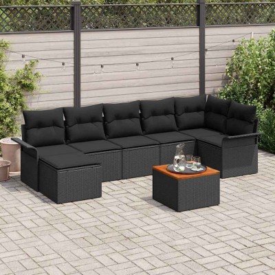 Conjunto de sofá de jardín 8 pcs Negro Poliratán