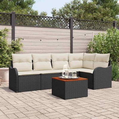 Conjunto de sofá de jardín 6 pcs Negro Poliratán