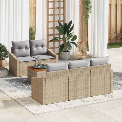 Conjunto de sofá de jardín con cojín 6 pcs Beige Poliratán